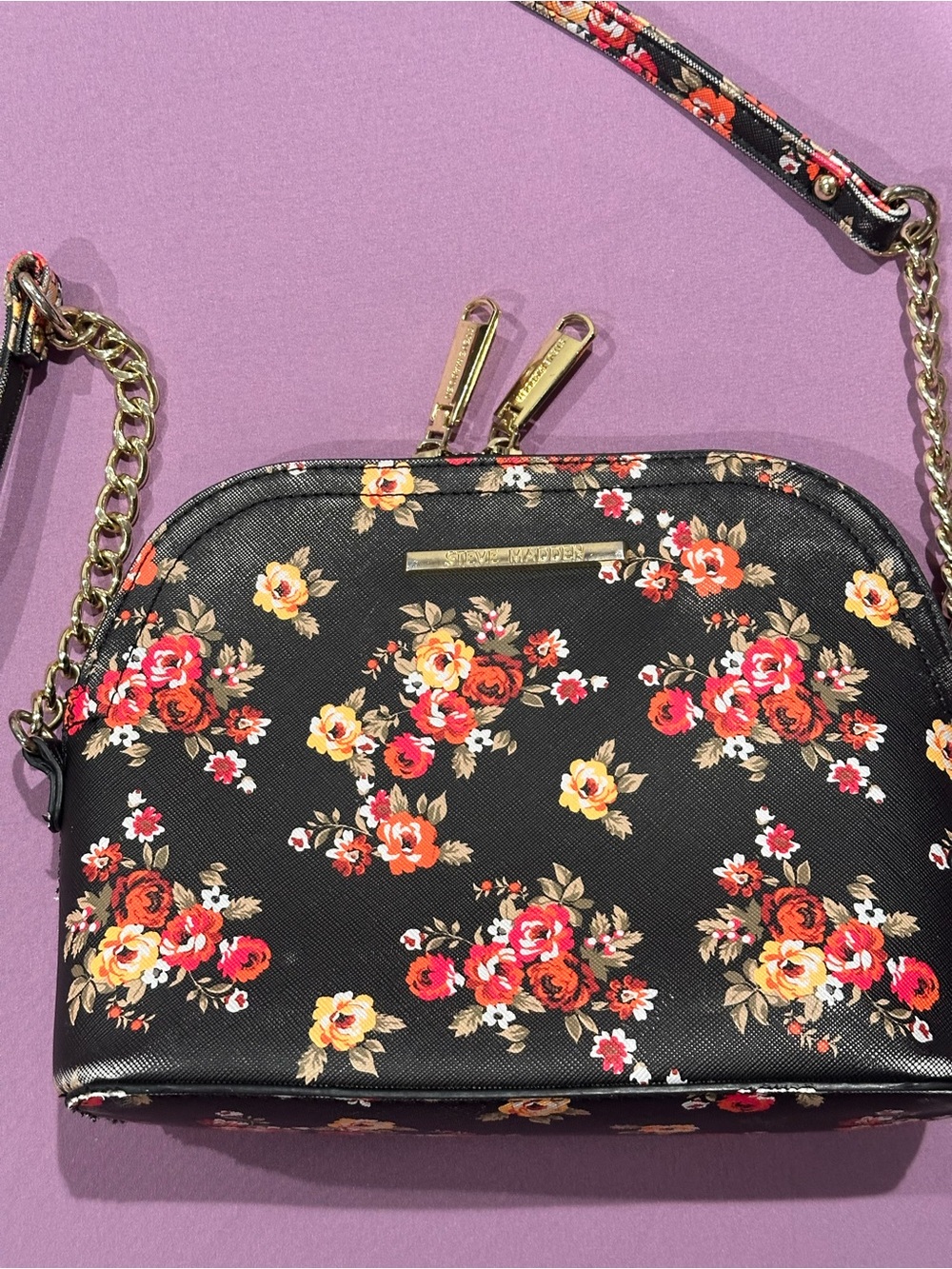 Steve Madden Black Floral Crossbody with Red and Yellow Blooms - Picture 2 of 7